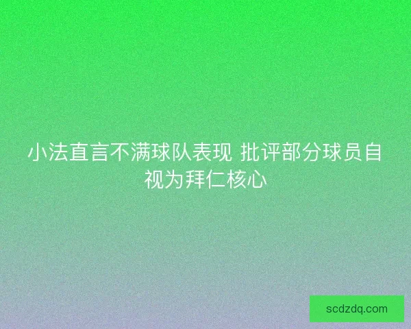 小法直言不满球队表现 批评部分球员自视为拜仁核心