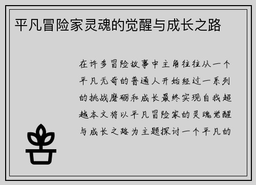 平凡冒险家灵魂的觉醒与成长之路